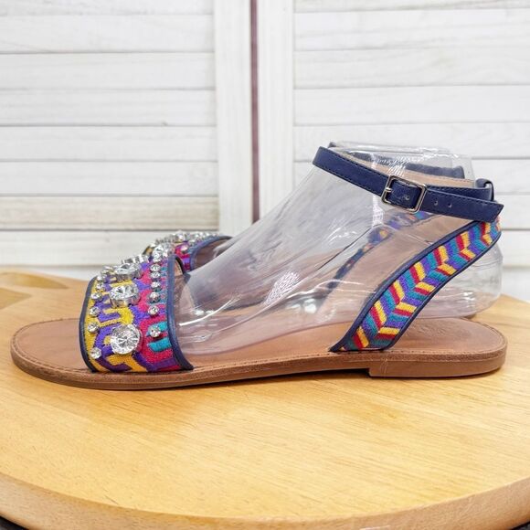 Vince Camuto Akitta Tribal Embroidered Rhinestone Ankle Strap Boho Sandals 9.5 - Picture 4 of 12
